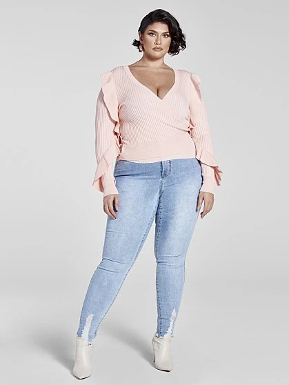 Fashion To Figure Dahlia Ruffle Detail Wrap Sweater 2 Fashion To Figure Dahlia Ruffle Detail Wrap Sweater - Image 2