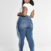 Fashion To Figure High Rise Blowout Skinny Jeans With Fringe Detail