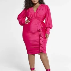 Fashion To Figure Paula Ruched Dress With Ruffle Detail -Pleasures SHOP x 40815134 fbf5 46ee b644 09a4c3dc79c6