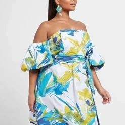 Fashion To Figure Elizabeth Watercolor Print Puff Sleeve Dress -Pleasures SHOP x 409c68cd 47f1 443d bc74 ab4824114b33