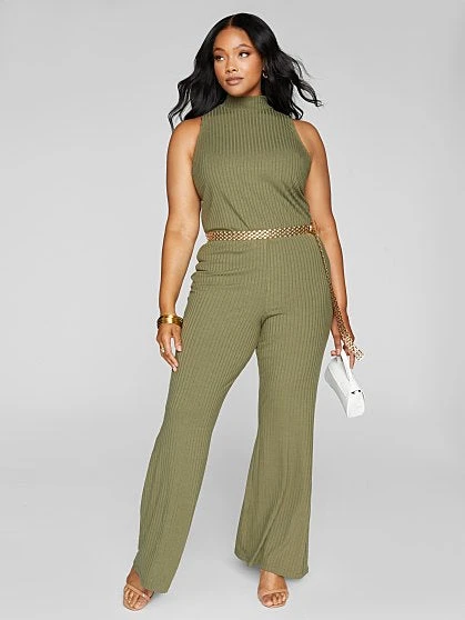 Fashion To Figure Olivia Ribbed Knit Flare Leg Jumpsuit 4 Fashion To Figure Olivia Ribbed Knit Flare Leg Jumpsuit - Image 4
