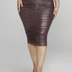 Fashion To Figure Chantel Leather Look Ruched Midi Skirt -Pleasures SHOP x 414a05af 953c 4573 96cc 24269de5ef8f