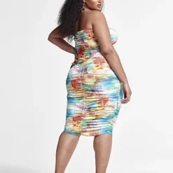 Fashion To Figure Serena Strapless Watercolor Print Dress With Ruching