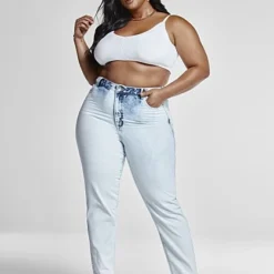 Fashion To Figure High Rise Bleached Wash Straight Leg Jeans -Pleasures SHOP x 41d091a2 7c75 4217 8253 0391223ee3b2