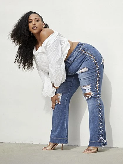 Fashion To Figure High Rise Lace Up Side Flare Jeans 2 Fashion To Figure High Rise Lace Up Side Flare Jeans - Image 2