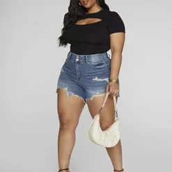 Fashion To Figure High Rise Medium Wash Curvy Fit Shorts -Pleasures SHOP x 4433d174 a38e 44cc 85aa d04c47b85c87