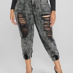 Fashion To Figure High Rise Acid Wash Destructed Denim Joggers -Pleasures SHOP x 4450ea36 3e2b 431c b357 cc559976732a