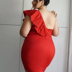 Fashion To Figure Eliza One Shoulder Ruffle Dress