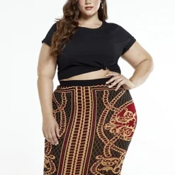 Fashion To Figure Nadine Chain Scroll Print Sweater Skirt