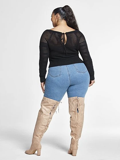 Fashion To Figure Bianca Pointelle Knit Cropped Sweater 2 Fashion To Figure Bianca Pointelle Knit Cropped Sweater - Image 2