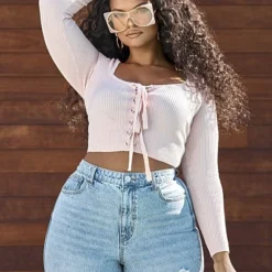 Fashion To Figure Isabelle Cropped Lace-Up Front Top -Pleasures SHOP x 46da9269 ab18 468d 8229 25fff326baa4