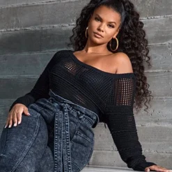 Fashion To Figure Bianca Pointelle Knit Cropped Sweater