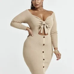 Fashion To Figure Larissa Tie Front Cutout Sweater Dress -Pleasures SHOP x 46fcd939 2b83 4604 8703 607685a399b3