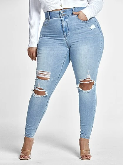 Fashion To Figure High Rise Curvy Fit Skinny Jeans With Blowout Knees - Short Inseam 4 Fashion To Figure High Rise Curvy Fit Skinny Jeans With Blowout Knees - Short Inseam - Image 4