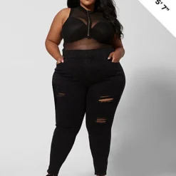 Fashion To Figure Black High-Rise Destructed Jeggings - Short Inseam