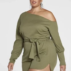 Fashion To Figure Penelope Ribbed Knit Off Shoulder Romper