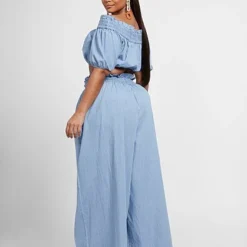Fashion To Figure Alicia Paperbag Waist Chambray Wide Leg Pants -Pleasures SHOP x 49a28950 eed0 471b bec9 874a78cec1a4