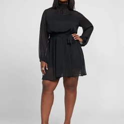 Fashion To Figure Adrianne Chiffon Mockneck Flare Dress -Pleasures SHOP x 4a49d583 faa8 4cee a27f 0d8ade4b3582