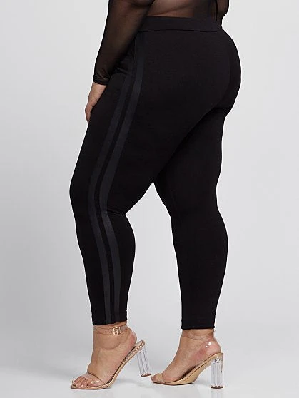 Fashion To Figure Good Form Faux-Leather Stripe Ponte Pants 4 Fashion To Figure Good Form Faux-Leather Stripe Ponte Pants - Image 4