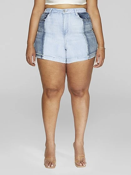 Fashion To Figure High Rise Two Tone Denim Shorts 2 Fashion To Figure High Rise Two Tone Denim Shorts - Image 2