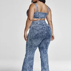 Fashion To Figure Alexia Acid Wash Tie Waist Flare Jeans
