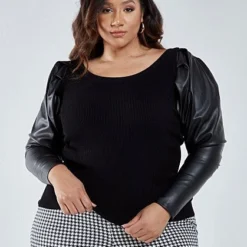 Fashion To Figure Lexi Faux Leather Sleeved Sweater -Pleasures SHOP x 4f3efaea dd8a 4d3e 85e6 889dc26c3fdd