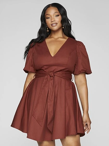 Fashion To Figure Marina Puff Sleeve Tie Waist Dress 1 Fashion To Figure Marina Puff Sleeve Tie Waist Dress