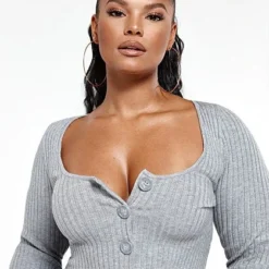 Fashion To Figure Layla Rib Knit Top With Buttons