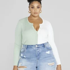 Fashion To Figure Bridget Two-Tone V-Neck Sweater -Pleasures SHOP x 51dcdf8d 32a2 40be 9e11 7492ddacd2ab