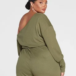 Fashion To Figure Penelope Ribbed Knit Off Shoulder Romper -Pleasures SHOP x 51f8f663 41d1 45dc af82 451d41637e1d