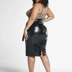 Fashion To Figure Suri Crocodile Embossed Faux Leather Skirt