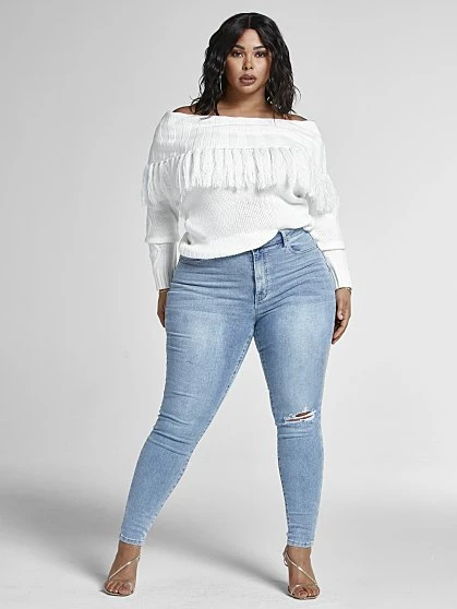 Fashion To Figure Jeanette Off The Shoulder Fringe Sweater 1 Fashion To Figure Jeanette Off The Shoulder Fringe Sweater
