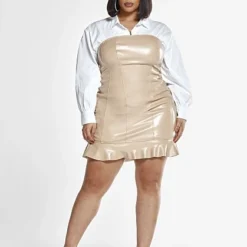Fashion To Figure Kaila Strapless Faux Leather Dress With Ruffle Hem