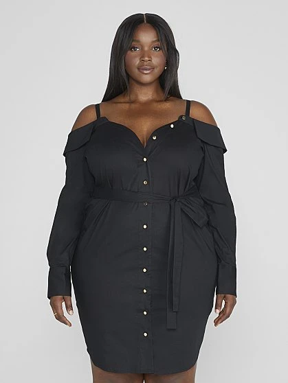 Fashion To Figure Sara Off-The-Shoulder Shirt Dress 3 Fashion To Figure Sara Off-The-Shoulder Shirt Dress - Image 3