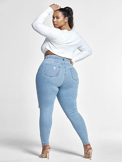 Fashion To Figure High Rise Curvy Fit Skinny Jeans With Blowout Knees - Tall Inseam 1 Fashion To Figure High Rise Curvy Fit Skinny Jeans With Blowout Knees - Tall Inseam