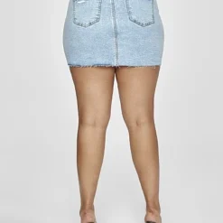 Fashion To Figure Light Wash Destructed Denim Skirt -Pleasures SHOP x 558bb707 a71a 4032 a280 e8bb6696db83