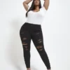 Fashion To Figure Black Mid-Rise All Over Destructed Skinny Jeans