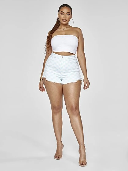 Fashion To Figure High Rise Gingham Print Denim Shorts 2 Fashion To Figure High Rise Gingham Print Denim Shorts - Image 2