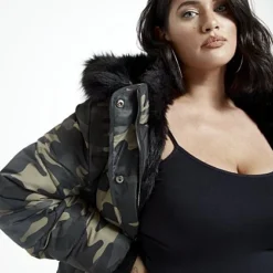 Fashion To Figure Sahara Camo Hooded Oversized Puffer