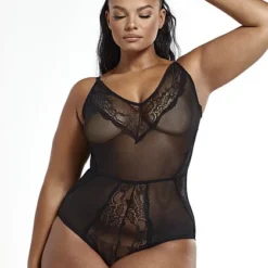 Fashion To Figure Lyanna V-neck Mesh Bodysuit -Pleasures SHOP x 581dc057 4e13 4bc1 9729 169a9e701a67