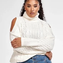 Fashion To Figure Caroline Cold Shoulder Cable Knit Sweater -Pleasures SHOP x 5860cf9a efe0 4f27 a48e b6a42e8d736f