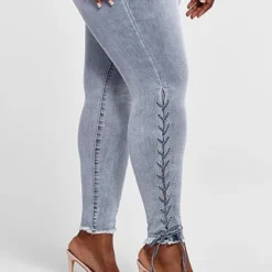 Fashion To Figure Curvy Fit Skinny Jeans With Lace-Up Detail - Short Inseam