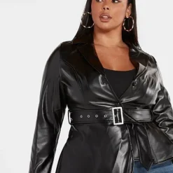 Fashion To Figure Star Status Faux Leather Peplum Jacket - FTF Lab: Nzinga Imani
