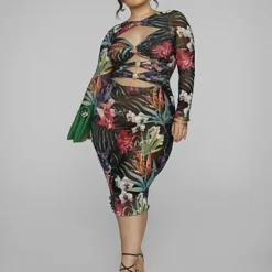 Fashion To Figure Ainsley O-Ring Tropical Print Mesh Dress -Pleasures SHOP x 59009fa8 6079 46ff a180 2fa1f695cd4d