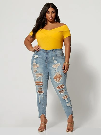 Fashion To Figure Mid-Rise All Over Destructed Skinny Jeans - Tall Inseam 2 Fashion To Figure Mid-Rise All Over Destructed Skinny Jeans - Tall Inseam - Image 2