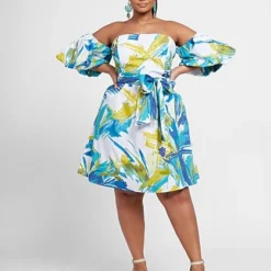 Fashion To Figure Elizabeth Watercolor Print Puff Sleeve Dress -Pleasures SHOP x 5953d7b6 df3f 4c52 a735 28467aa0cd1a