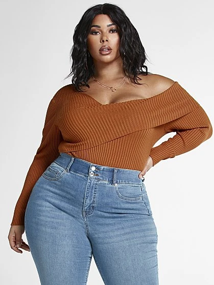 Fashion To Figure Dakota One Shoulder Foldover Sweater 3 Fashion To Figure Dakota One Shoulder Foldover Sweater - Image 3