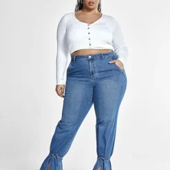 Fashion To Figure High Rise Straight Leg Jeans With Ankle Ties - Tall Inseam 8 Fashion To Figure High Rise Straight Leg Jeans With Ankle Ties - Tall Inseam -Pleasures SHOP x 5af37a48 a2fc 469f ac86 d50942c59fc2