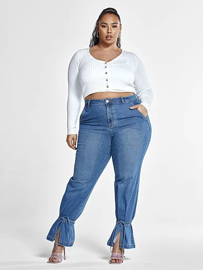 Fashion To Figure High Rise Straight Leg Jeans With Ankle Ties - Tall Inseam 4 Fashion To Figure High Rise Straight Leg Jeans With Ankle Ties - Tall Inseam - Image 4