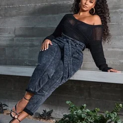 Fashion To Figure Black Wash High Rise Paperbag Waist Jeans